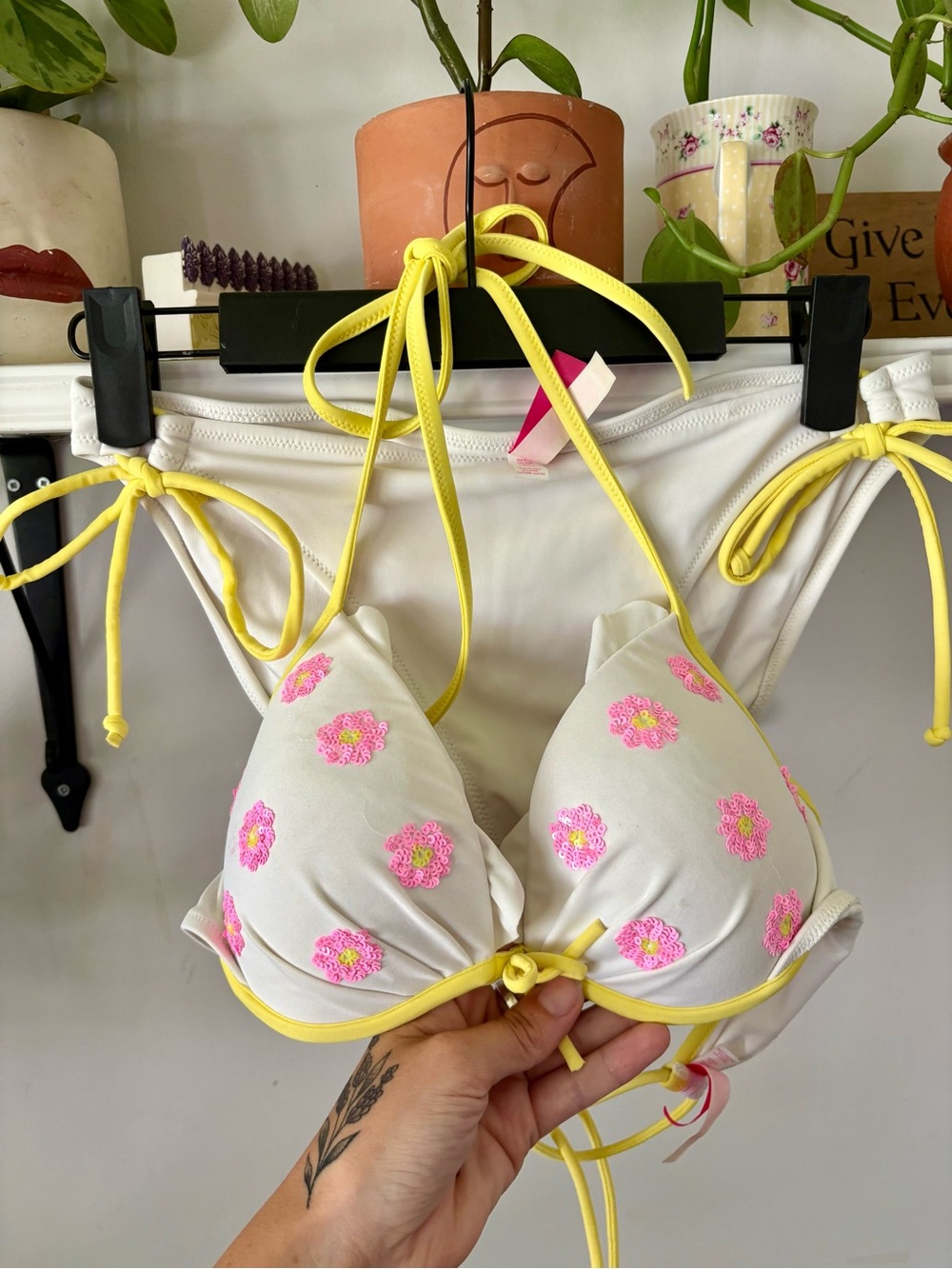 Victoria's Secret White Bikini Bottom with Pink Logo Tag